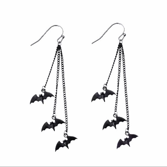 Jewelry - Black Bat Fun Halloween Goth Earrings